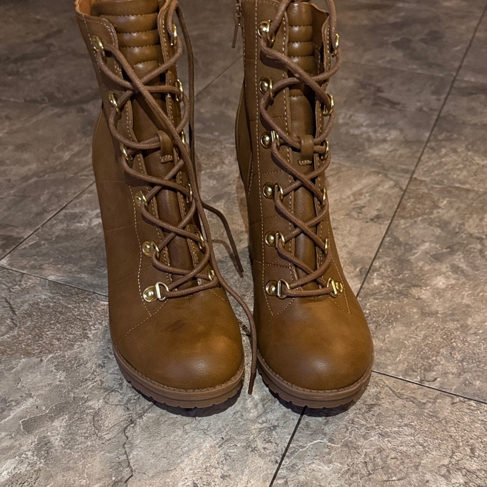 G by Guess Brown Lace-Up Wedge Boots